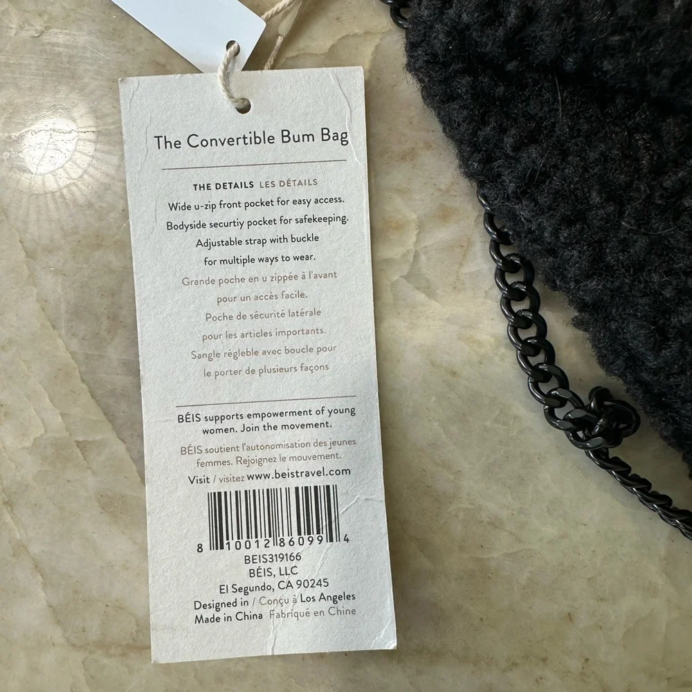 Black Sherpa/Sherling Crossbody Convertible Bum Bag - Picture 4 of 11